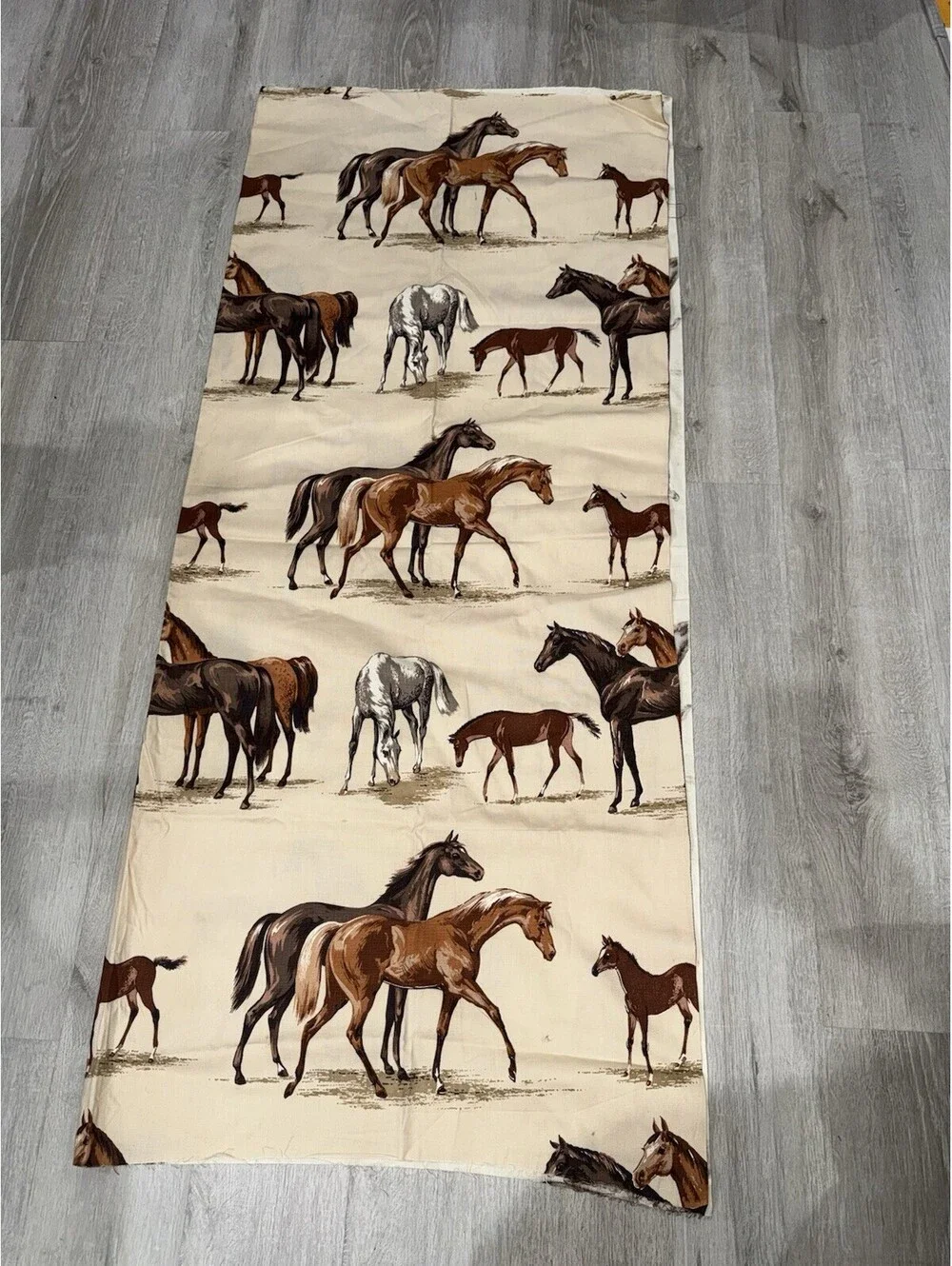 Vintage Horse & Foal Print Fabric – Cream Brown Equestrian